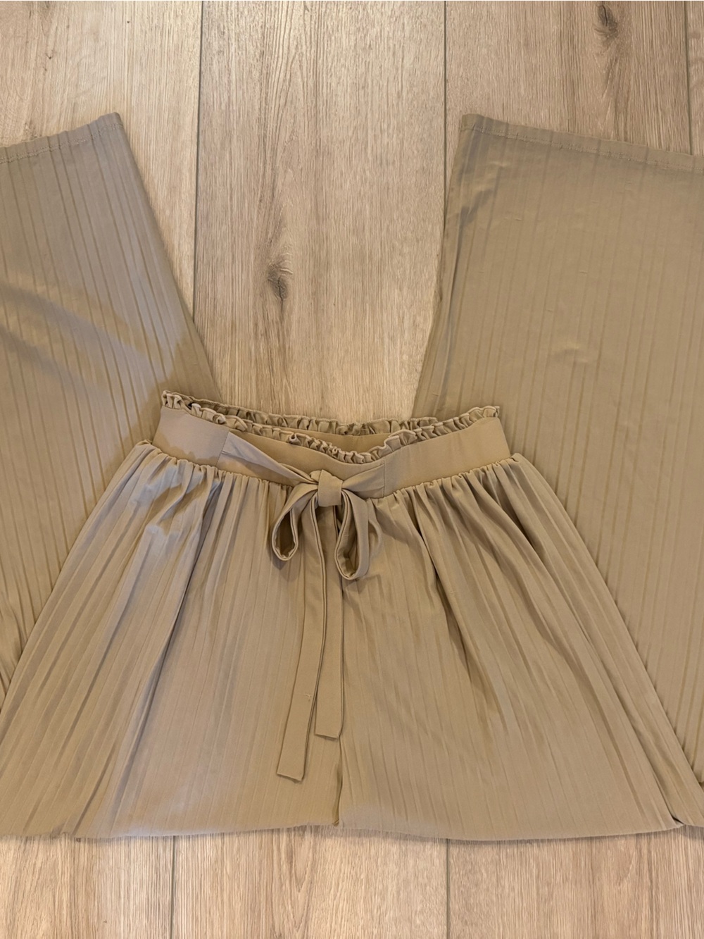 Soho Apparel Pleated Midi Skirt with Drawstring - Tan
